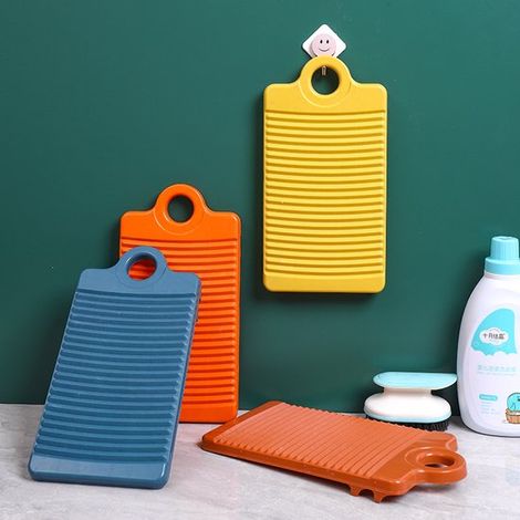 4 Mini-Waschbretter aus rutschfestem Kunststoff für den Haushalt, 31 x 16 cm (Gelb + Orange-Rot + Orange + Marineblau) (1/5)