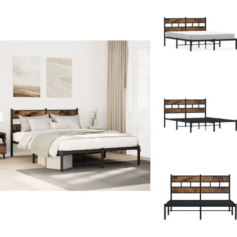 Cadre de lit en métal sans matelas chêne fumé 150x200 cm - Cadre De Lit - Cadres De Lit - Lit Double - Lit (1/5)
