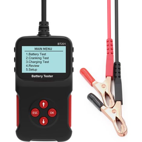 Testeur de batterie 12V numérique avec analyseur, capacité de démarrage à froid (CCA) 100-2000, voltmètre et écran LCD pour voitures, camions, motos (1/5)
