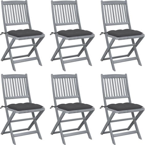 Klappbare Gartenstühle 6 Stk. mit Kissen Massivholz Akazie