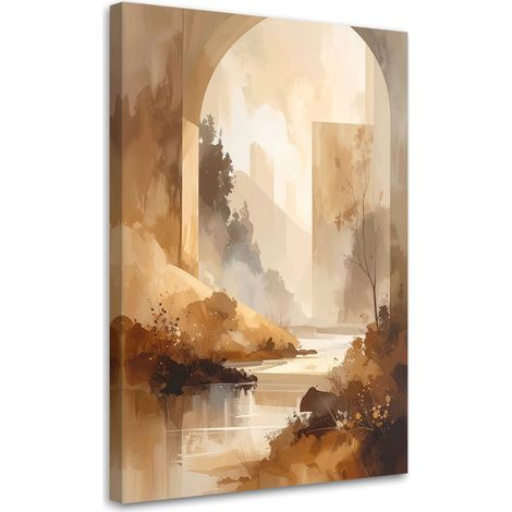 Image sur Toile, Paysage pastel de rivière Paysage rustique Nature,20x30 (1/4)