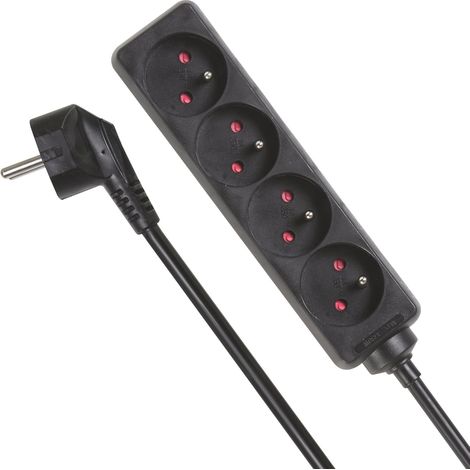 Multiprise, 4 Prises Type E avec Protection Enfant, câble H05VV-F 3G1.5 de 1,5 m, 3680 W, rallonge compacte intérieure, Noir, IP20, 16 A, 230 V (1/5)