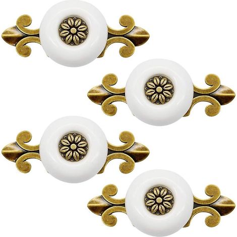 Poignées de porte vintage en céramique, poignées de porte classiques en laiton, poignées blanches pour tiroirs de placards (1/5)
