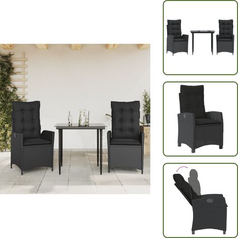 Gartenessgruppe - vidaXL 3-tlg. Garten-Essgruppe mit Kissen Schwarz Poly Rattan - Relaxsessel (1/5)