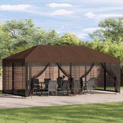 Gazebo con paredes laterales 6 x 3 m Marrón Poliéster y Acero (1/5)