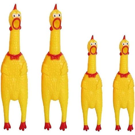 Lot de 4 poulets en caoutchouc qui couinent, poulets jaunes en caoutchouc avec couinement, jouet original et résistant pour animaux de compagnie, cadeau idéal pour chien (1/2)