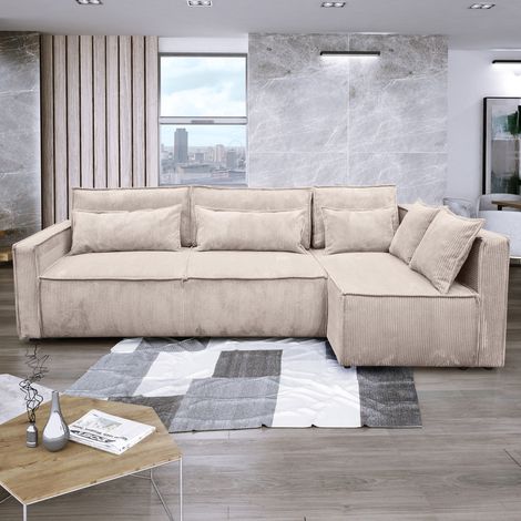 Canapé d'angle à droite 294x140x88 cm en velours côtelé beige