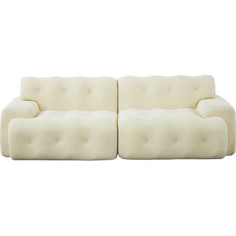 Divano nuvola extra large 2 posti in tessuto beige con braccioli larghi e bottoni HOMVRA (1/5)