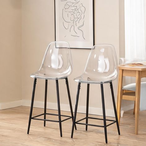 Tabourets de bar transparents set de 2 avec piètement métal noir (1/5)
