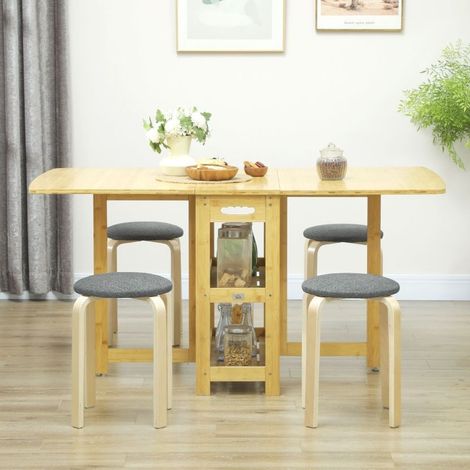 Lot de 4 tabourets empilables gris en bois, assise rembourrée en tissu effet lin, pieds en contreplaqué de bouleau, 40x40x45 cm, charge 120 kg (1/5)