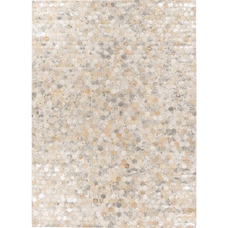 Tapis cuir patchwork argenté fait main court poil - 170 x 120 cm (1/4)