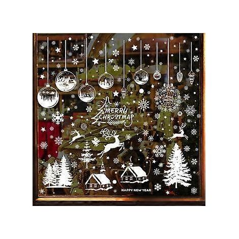 Autocollants de Noël Haigou pour vitrines - En PVC - Décoration pour portes, fenêtres, vitrines, façades vitrées (Blanc pur) (1/5)
