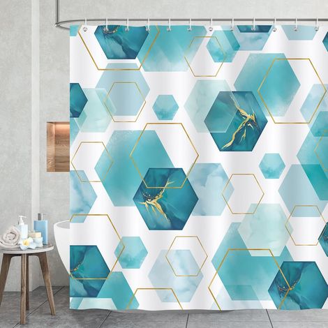 Rideau de Douche Abstrait Moderne Géométrique Vert Rideau de Bain Tissu Polyester Anti Moisissure Imperméable Lavable Rideaux Salle de Bain 180 x 180 cm avec 12 Crochets pour Baignoire (1/5)