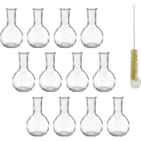 Lot de 12 Petits vases-Bouteilles en Verre 10 cm avec écouvillon Transparent (1/5)