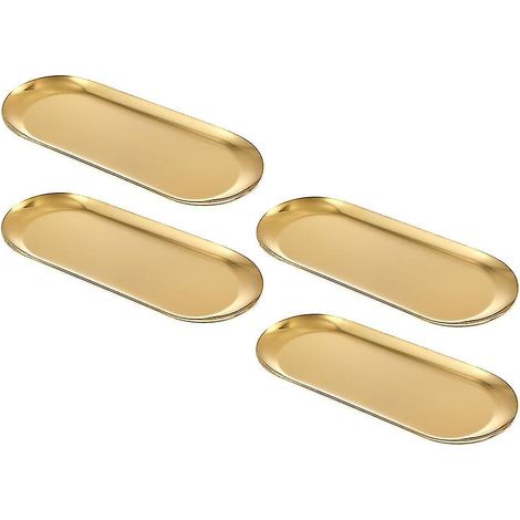 Plateau décoratif en acier inoxydable (lot de 4), plateau de salle de bain pour coiffeuse, plateau d'évier pour distributeur de savon (1/4)