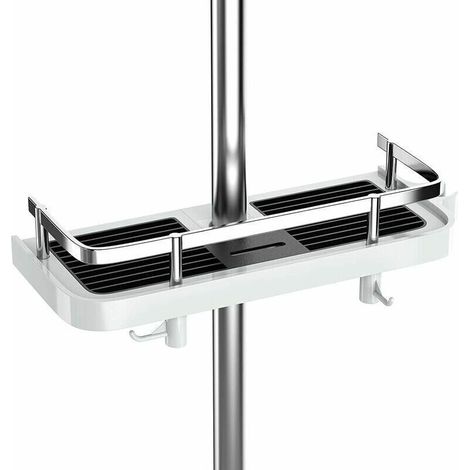 Étagère de douche sans perçage Étagère de douche réglable pour la tringle de douche Rangement de salle de bain avec support de douche Étagère avec 2 petits crochets (1/5)