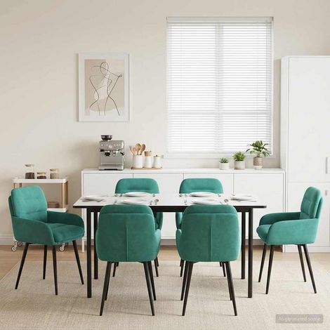 Lot de 6 chaises de salle à manger en velours turquoise avec accoudoirs, 59 x 59,5 x 90 cm - PANGIVO (1/5)