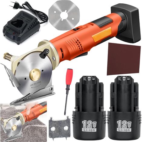 Coupe-Carton, Coupe-Tissu électrique Sans Fil 2 2000 Mah Batterie 12V 240W Taille De Lame 70 Mm 25 Mm épaisseur Coupe Maximale Comprend 2 Lames De Rechange (Total 3) Pour Tissu Tapis (1/5)