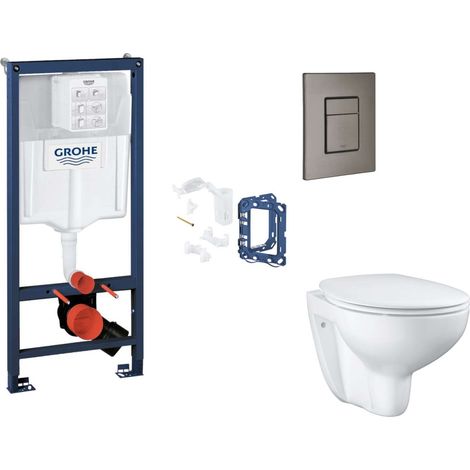 Grohe Rapid SL - Set bâti-support, cuvette, abattant SoftClose et plaque de déclenchement Skate Cosmopolitan et kit pour insertion de tablette, Hard Graphite Brossé SANI11BB5134