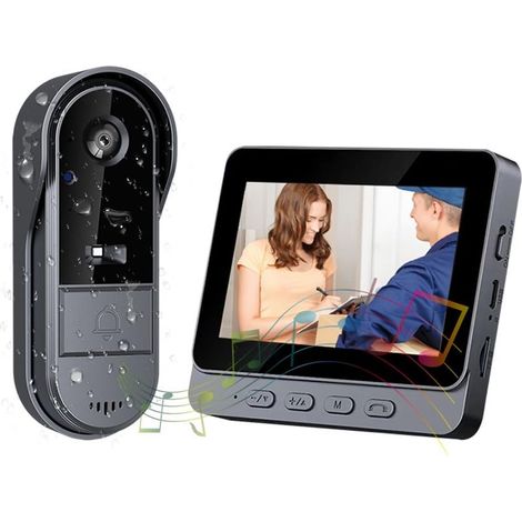Sonnette vidéo sans fil avec caméra, étanche IP65 pour une utilisation extérieure, écran HD 1080p de 4,3 pouces, connexion sans fil 2,4 GHz, audio bidirectionnel, vision nocturne, résistante aux intem (1/5)