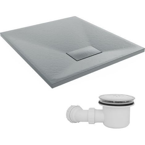 NRG 800 x 700mm SMC Anthracite Rectangle Slate Effect Bathroom Shower Tray & Fluidmaster Fast Flow Waste Trap