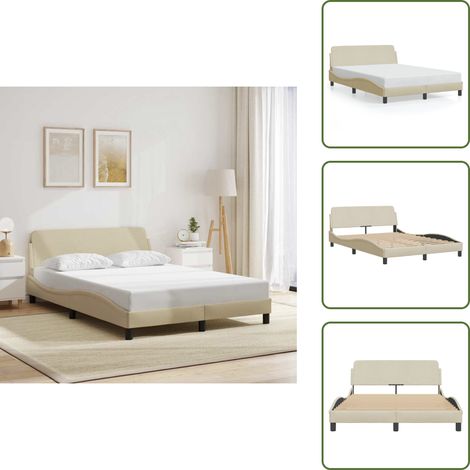 Bettgestell ohne Matratze Creme 120x200 cm Stoff - Bettestel - Holzrahmen - Lattenrost - Doppelbett - Cremefarbenes Bett
