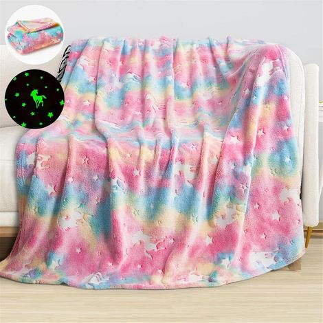 Couverture pour Enfants de Licorne - 100 x 150 cm Plaid Unicorn Brille Dans, Couvertures Douces et Confortables pour Canapé, Salon, Chambre à Coucher - Enfants de 1 à 10 ans (Coloré, 100 x 150cm) (1/5)