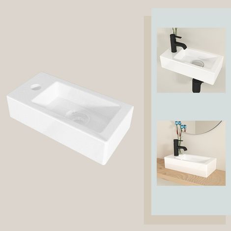 T&K Bathroom Wall Hung Sink Ceramic Left Hand Small Cloakroom Wash Mahon Sink (1/5)