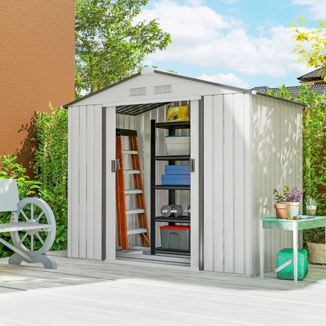 Cabanon de jardin 213x130x185 cm blanc Abri métallique extérieur pour rangement d’outils