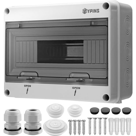 Coffret Électrique 12 Modules IP65 Étanche ABS avec Terminaux Rails Intégrés et Porte Transparente pour Intérieur Extérieur (1/5)