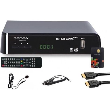SEDEA RÉCEPTEUR SATELLITE + CARTE TNTSAT V6 + CÂBLE HDMI + CÂBLE 12V + DÉPORT IR
