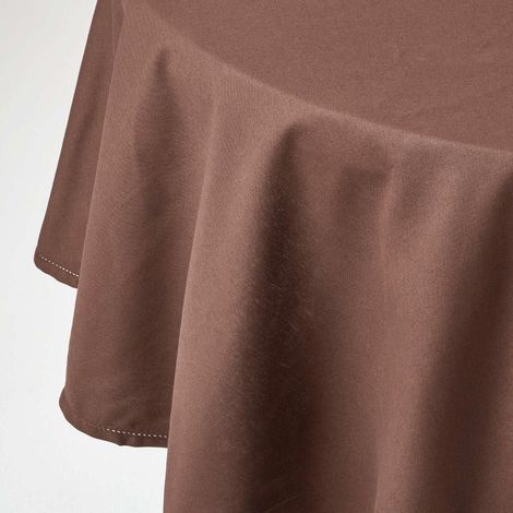 HOMESCAPES Chocolate Brown Cotton Round Tablecloth 180 cm