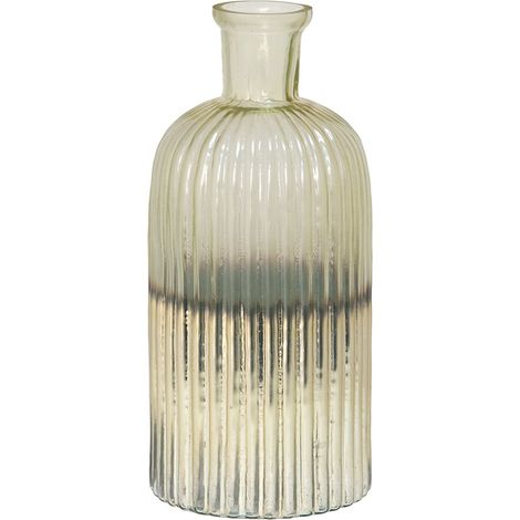 Vase en verre vert décoratif pour fleurs et salon, design moderne, dimensions 10 x 22 cm - PANGIVO
