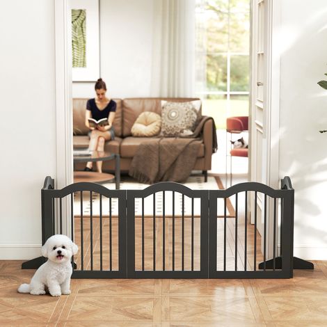 Barrière pour chien autoportante avec pieds, pliable, 5 panneaux, 261,5 x 29,5 x 61 cm, noire (1/5)