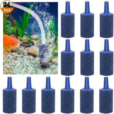 24 Pcs Pierre d'air Bleue Cylindre Pierre à Bulle d'air de l'Aquarium, pour Réservoir de Poissons Oxygène d'Aquarium, 25 15mm (1/5)