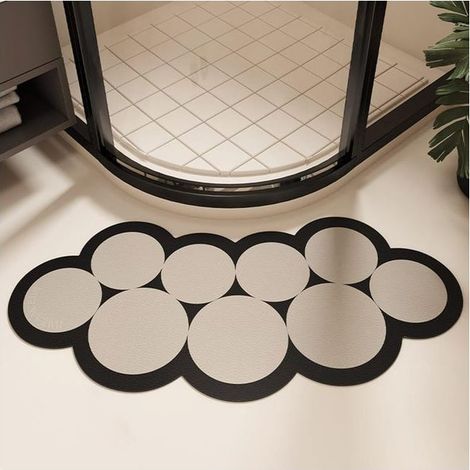 Tapis de Bain Angle, Tapis de Douche Angle Antidérapant, Tapis de Bain Incurvé Diatomite Absorbant, Tapis de Douche Arrondi Facile à 36x75cm (1/4)