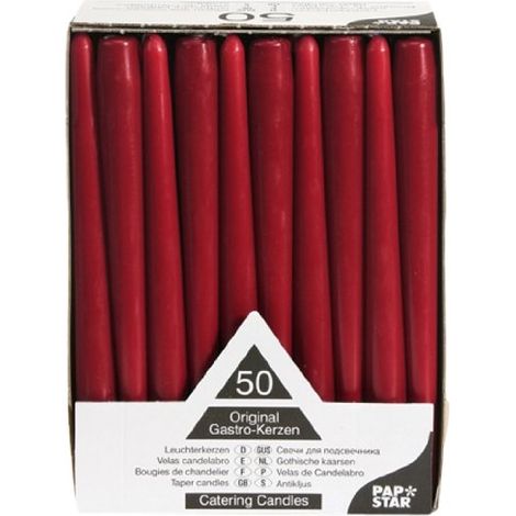 50 CHANDELLES Ø 2,2 CM X 25 CM BORDEAUX. AUTONOMIE: 7 HEURES BOUGIES ET ACCESSOIRES 17961