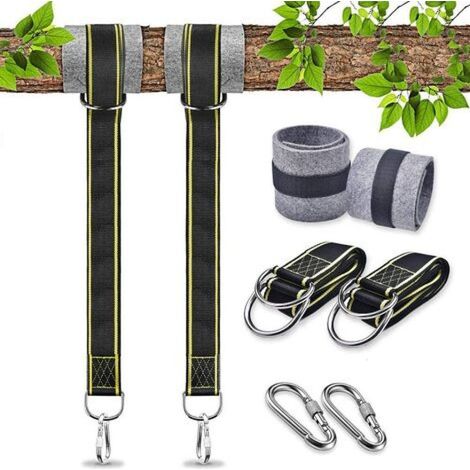Fixation Hamac Sangle Balancoire Fixation pour Fauteuil Suspendu Corde Balancoire Exterieur Accessoire Mousquetons de Sécurité Balancoire Sangle Balancoire Arbre pour Hamac Balancoire (2x1.5m) (1/5)