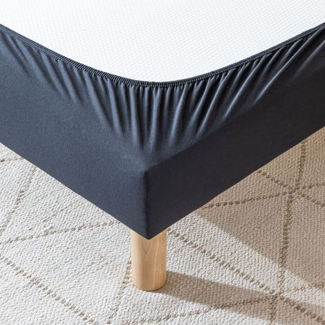 Cache-sommier coton jersey noir 160x190