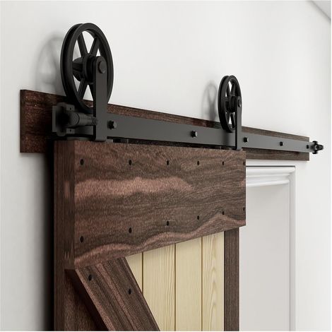 Kit de quincaillerie pour porte de grange Kit de quincaillerie for porte de grange coulissante, robuste, facile à installer, facile à installer, panneau de porte simple, grande roue Facile à installer (1/5)
