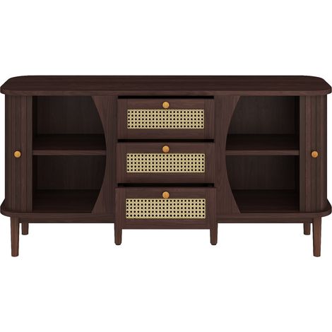 Credenza con ante scorrevoli in rattan 140,5 x 40 x 76 cm marrone noce (1/5)