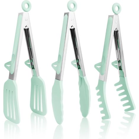 Ustensiles de cuisine en acier inoxydable avec revêtement en silicone : pinces à griller, pinces de cuisine, pinces à spaghetti, pinces à pâtes (1/5)
