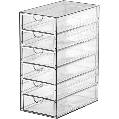 Organiseur de Bureau Transparent à 6 Tiroirs Multifonction Boîte de Rangement en Plastique Support de Maquillage et Papeterie Rangement Pratique pour Cosmétiques et Accessoires (1/5)