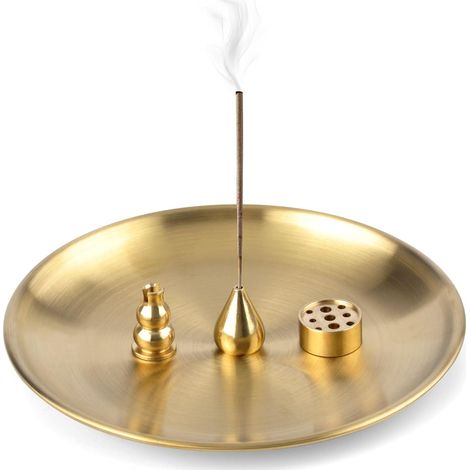 PorteEncens 3 en 1, Brûleur D'encens en Laiton avec Récupérateur De Cendres en Alliage De 14 Cm, PorteBâtons, Encens De Capteur De Cendre pour Maison De Thé Yoga Méditation (1/5)