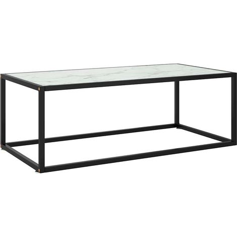 vidaXL Table basse Noir avec verre marbre blanc 100x50x35 cm (1/5)