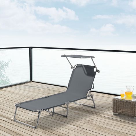 Lettino Prendisole Getaria con Tettuccio Parasole Sdraio Portatile - Grigio Scuro [en.casa] (1/5)