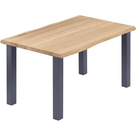 LAMO Manufaktur Esstisch Küchentisch, mit Baumkante 140x80x76 cm (AxBxH), Classic, Natur / Anthrazit, LAB-01-A-002-7016Cl