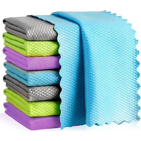 Lot de 8 Chiffons de Nettoyage en Microfibre pour vitres et vitres, Non Pelucheux, Nettoyage Rapide des fenêtres, Lunettes, Pare Brise, miroirs, Acier (1/5)