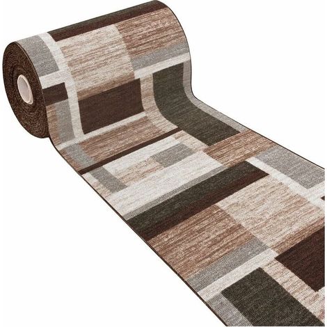 Tapis de Cuisine Bordé Coureur Antidérapant Lavable Marron - 50x115 cm (1/4)