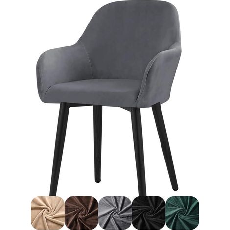 Housse de chaise extensible en velours avec accoudoirs, lot de 1 (1/5)